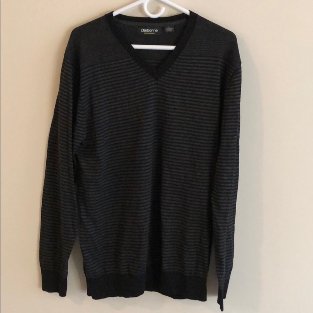 Gray and black striped sweater
